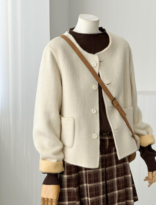 Aria Reversible Wool Short Cardigan - Lemon