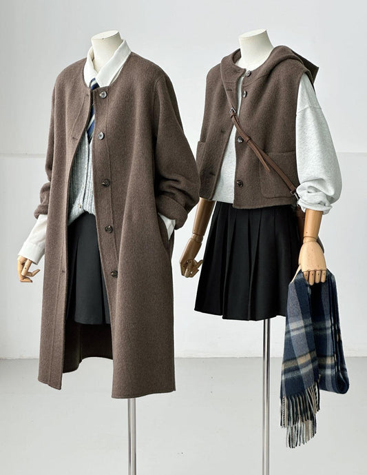Dualis 3 in 1 longline wool coat and vest set- 2 Colors