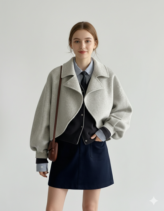 Floral Short Ruffle Wool Jacket