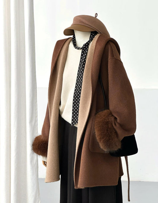 Laurel Two-tone Belted Wrap Coat