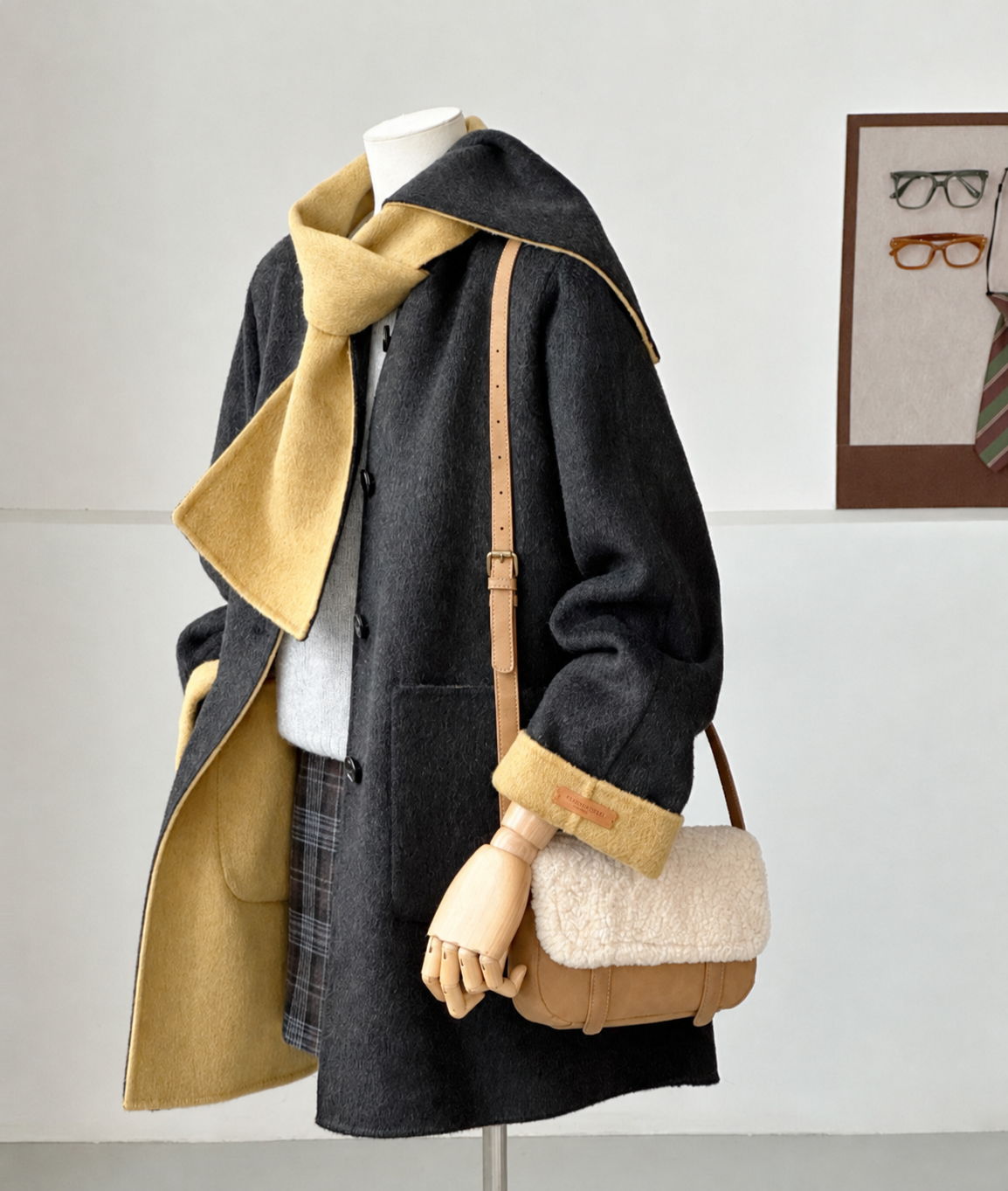 Jade Reversible 100% Wool Coat with Built-In Scarf