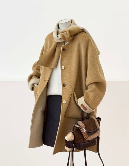 Jade Reversible 100% Wool Coat with Built-In Scarf
