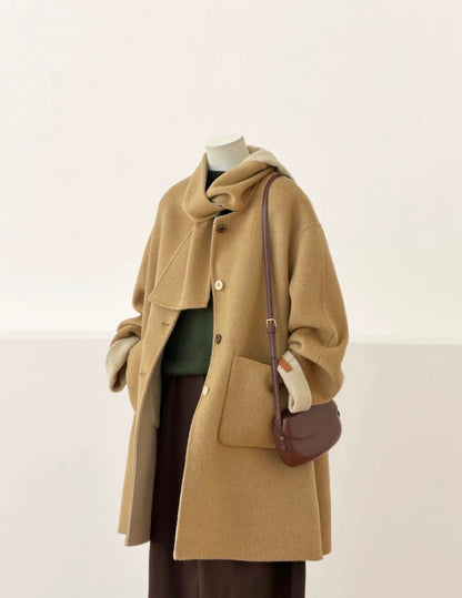 Jade Reversible 100% Wool Coat with Built-In Scarf