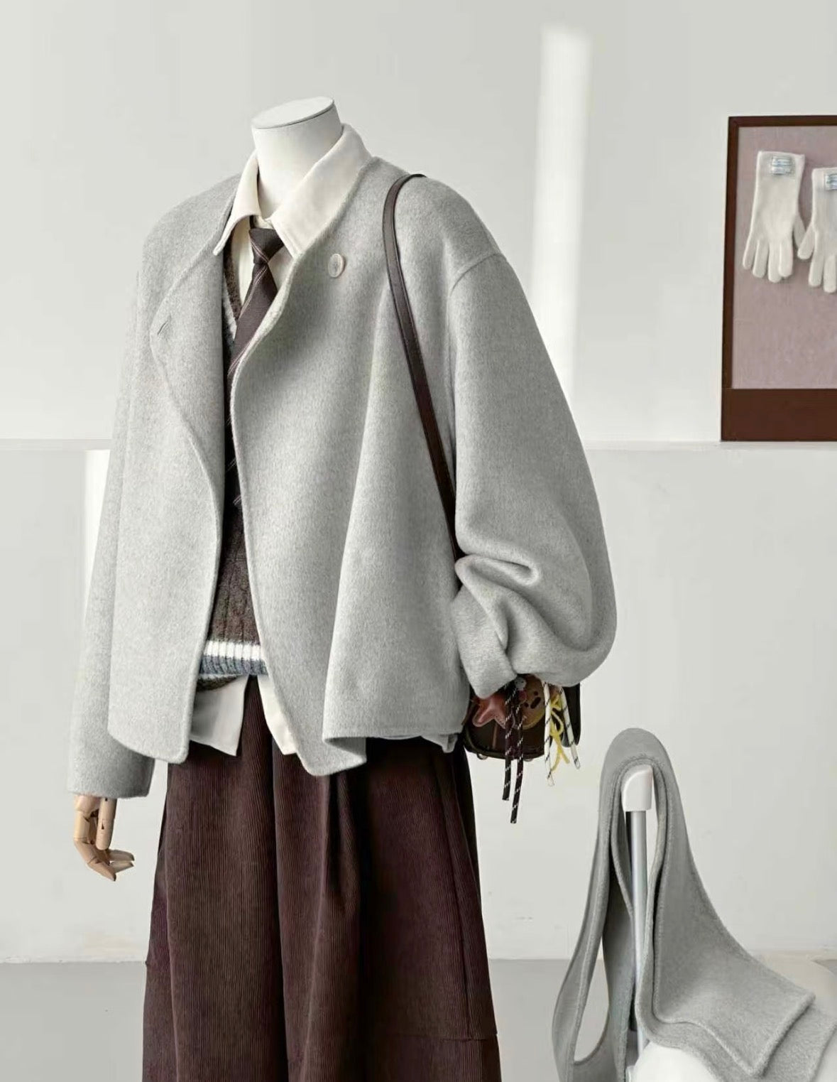 Vela Doublel-Faced Wool Coat with Scarf - 100% Natural Fabrics