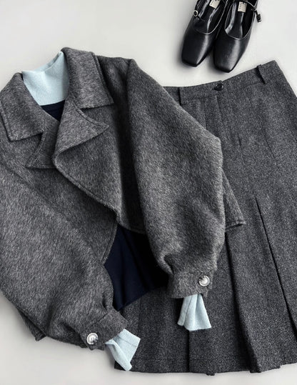 Floral 100% Wool Ruffle Cropped Jacket