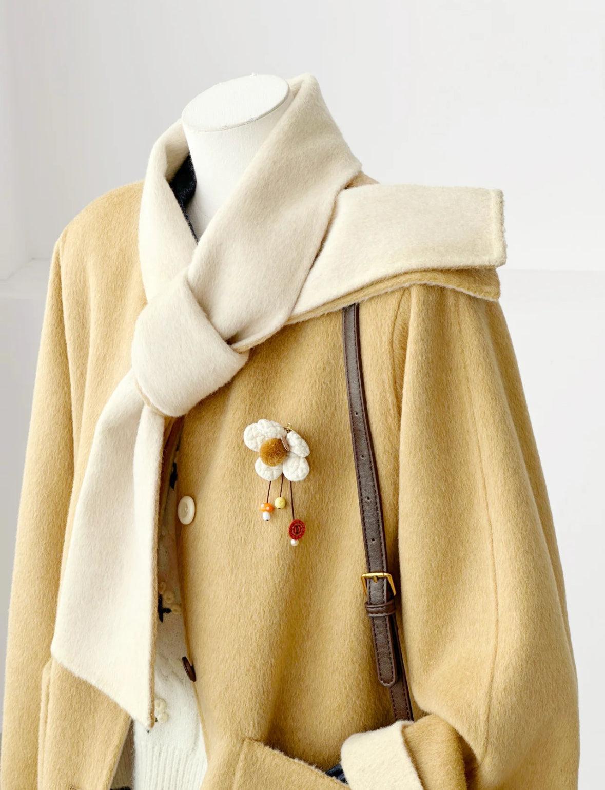 3 Colors - Jade Reversible Wool Coat with Built-In Scarf