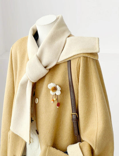 3 Colors - Jade Reversible Wool Coat with Built-In Scarf