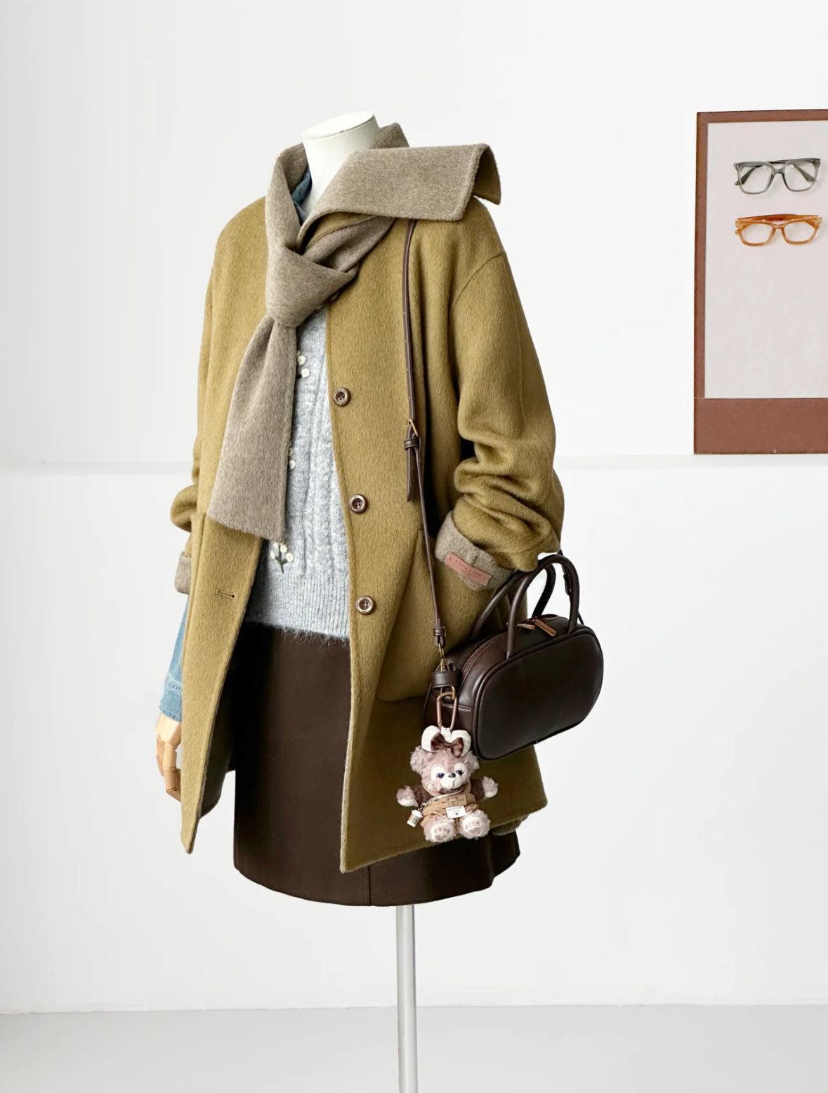 3 Colors - Jade Reversible Wool Coat with Built-In Scarf