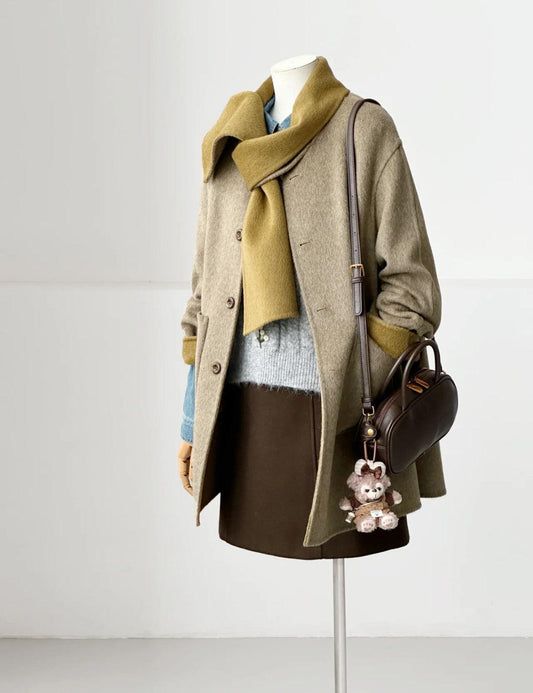 3 Colors - Jade Reversible Wool Coat with Built-In Scarf