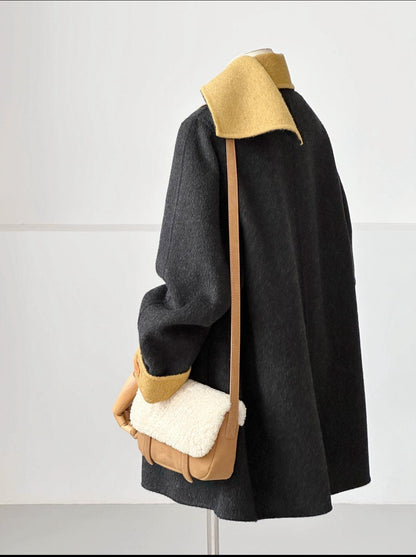 3 Colors - Jade Reversible Wool Coat with Built-In Scarf