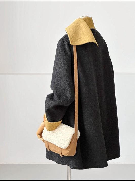 3 Colors - Jade Reversible Wool Coat with Built-In Scarf