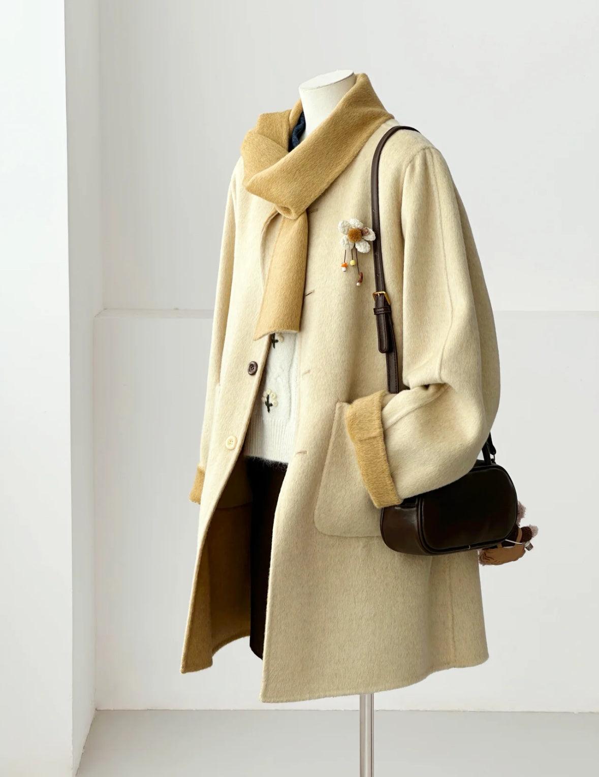 3 Colors - Jade Reversible Wool Coat with Built-In Scarf