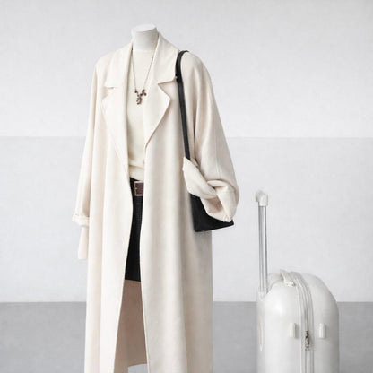 3 Sizes - Colin Belted Wool Wrap Coat - Cream