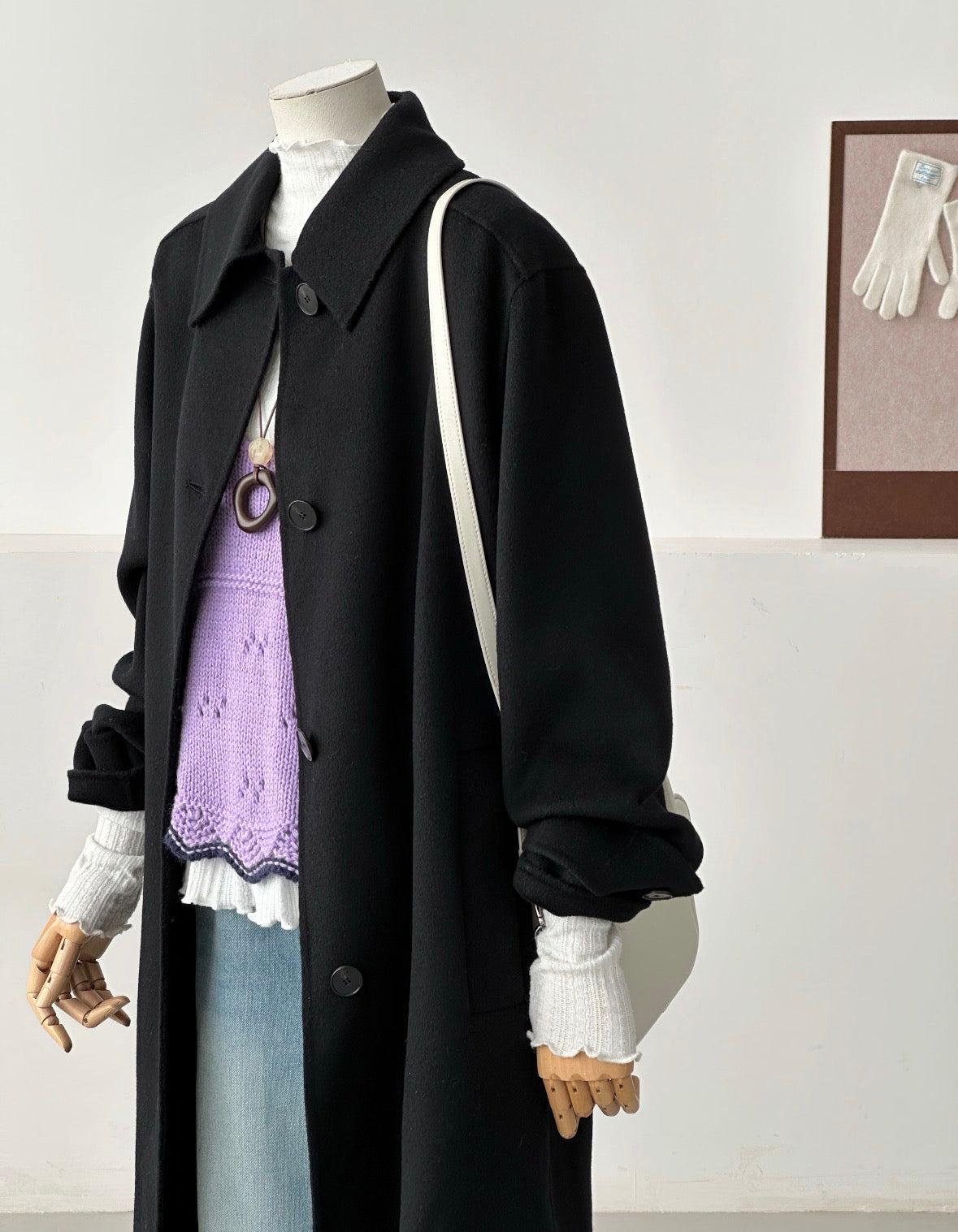 3 Sizes - Liz Longline Wool Coat - Black