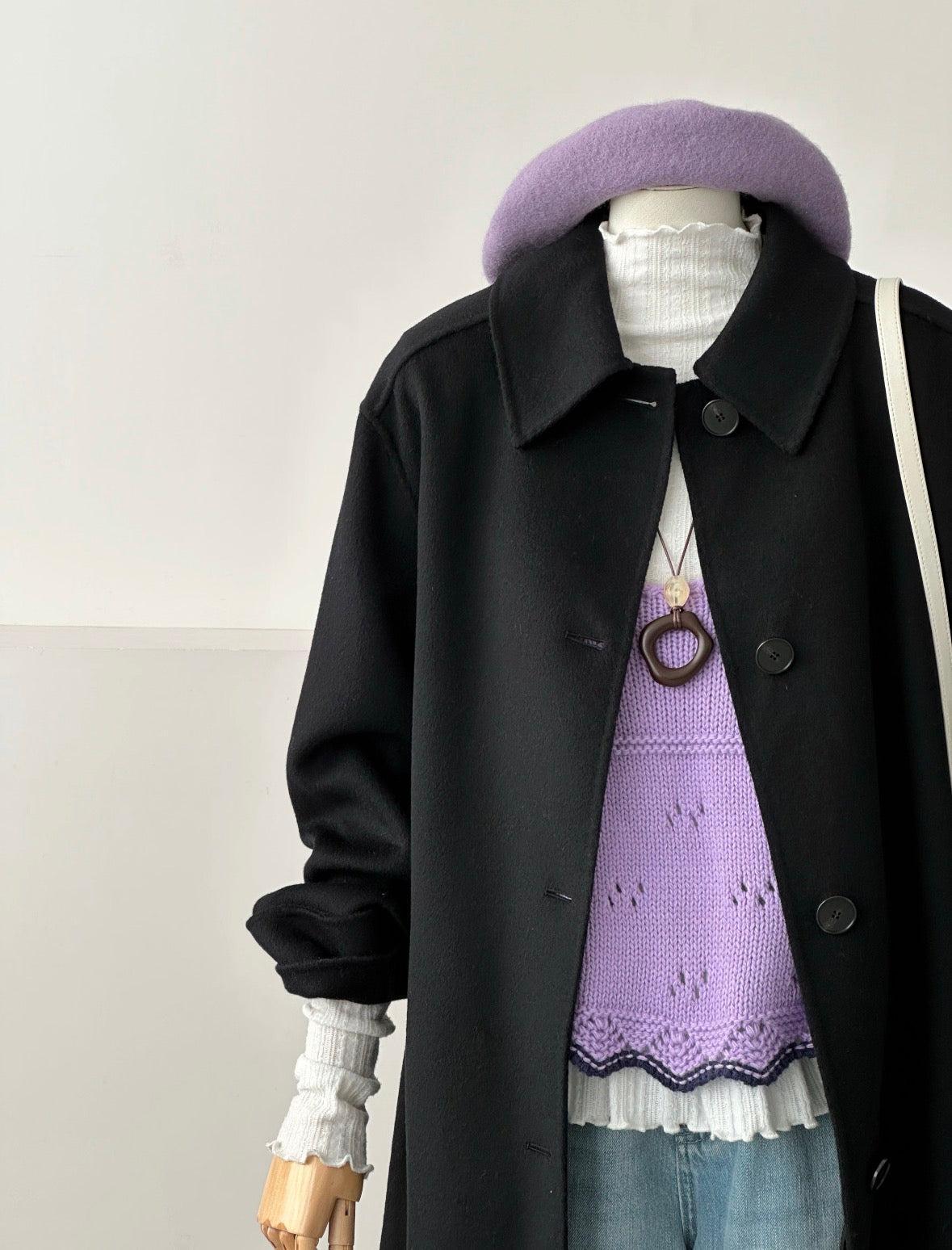 3 Sizes - Liz Longline Wool Coat - Black