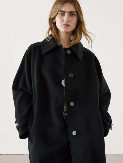 3 Sizes - Liz Longline Wool Coat - Black