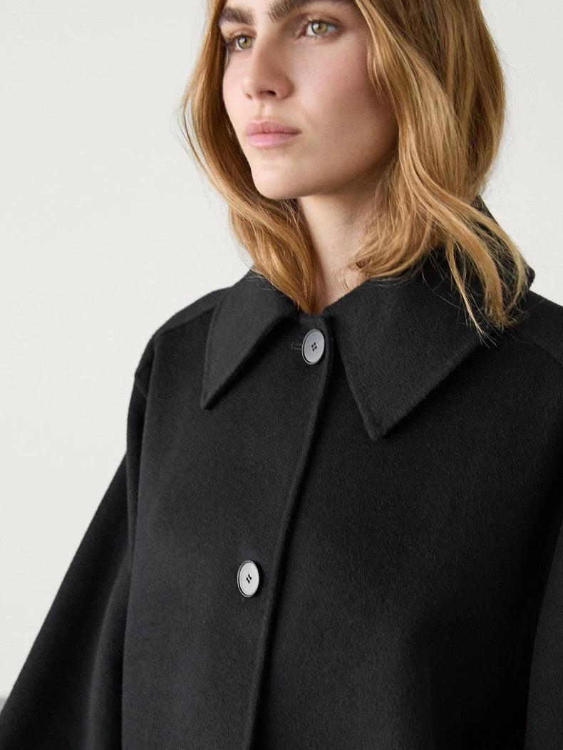3 Sizes - Liz Longline Wool Coat - Black
