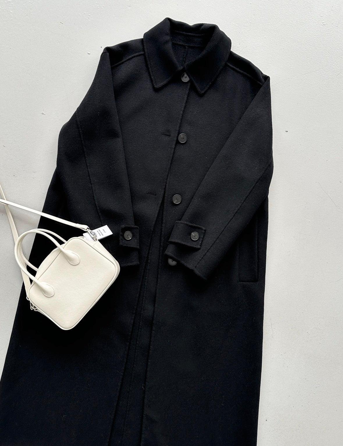 3 Sizes - Liz Longline Wool Coat - Black
