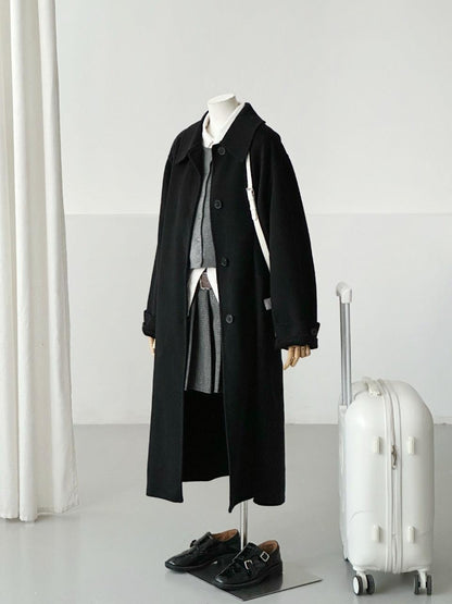 3 Sizes - Liz Longline Wool Coat - Black