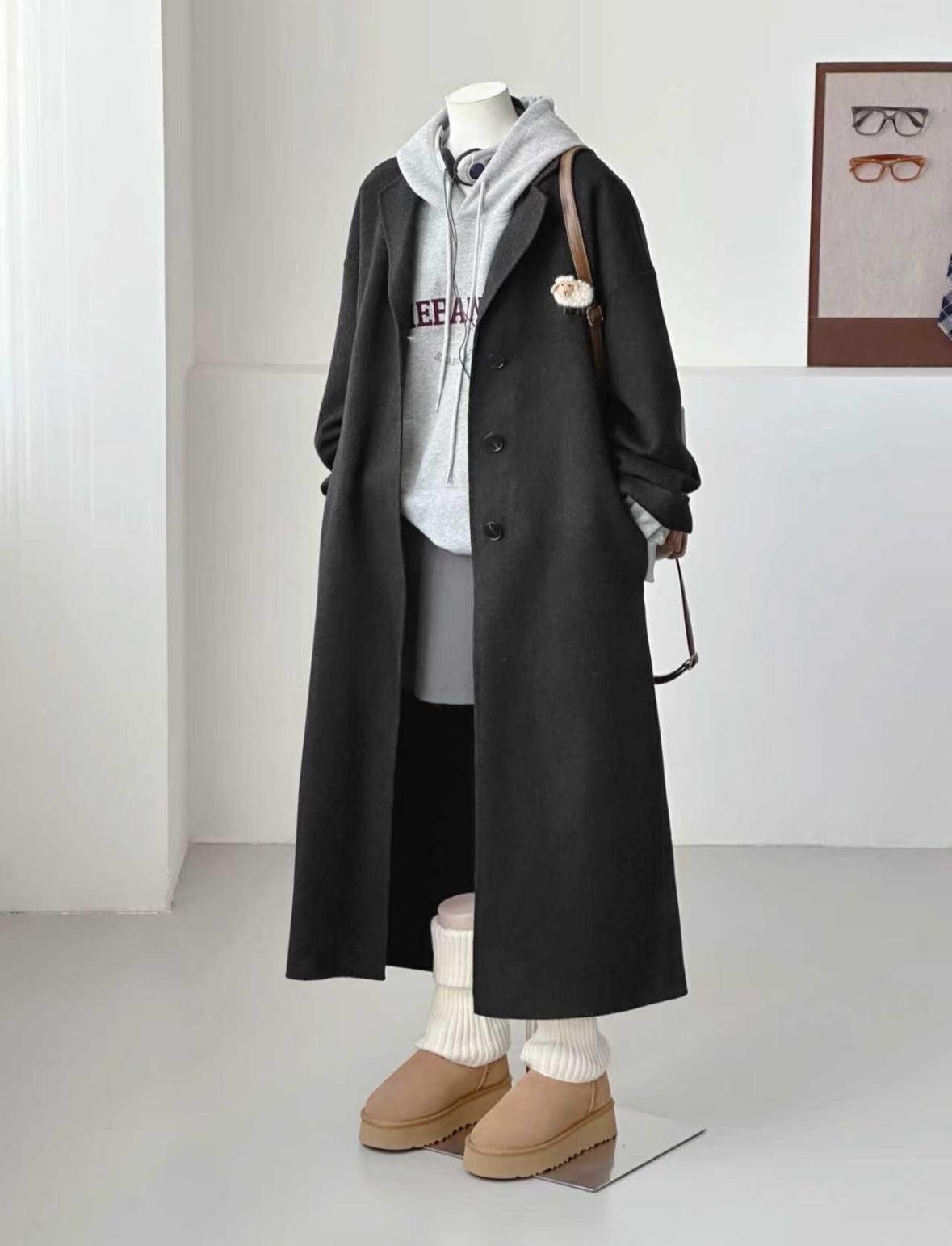 3 Sizes - Solin Black Longline Trench Coat