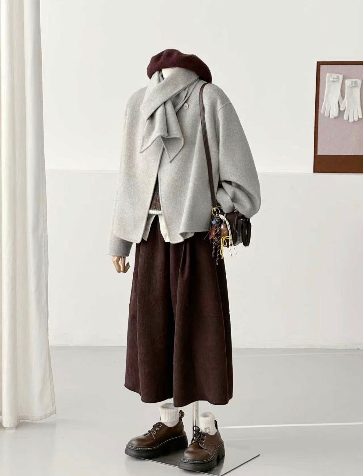 Vela Doublel-Faced Wool Coat with Scarf - 100% Natural Fabrics