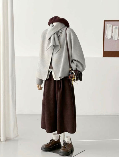 Vela Doublel-Faced Wool Coat with Scarf - 100% Natural Fabrics