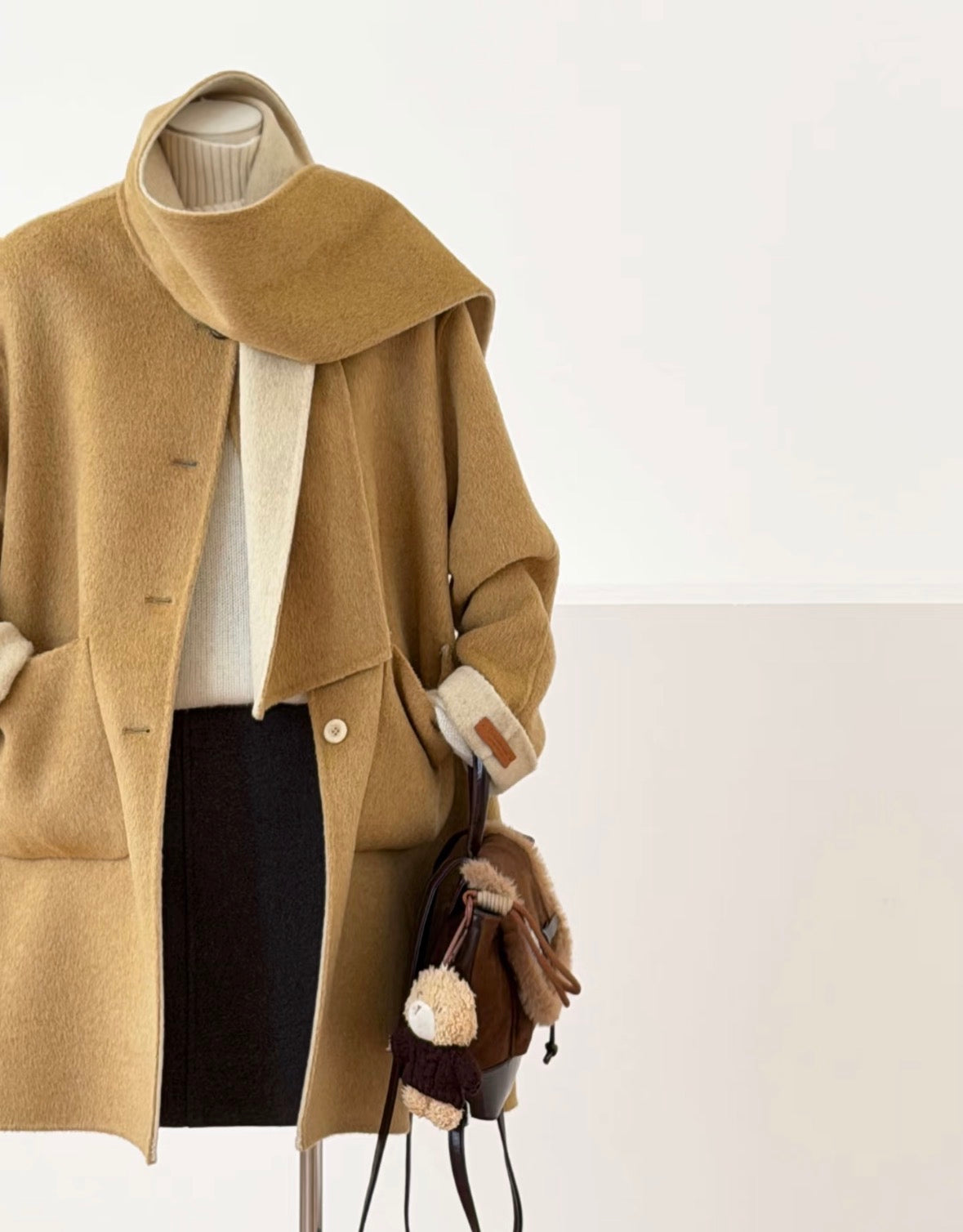 Jade Reversible 100% Wool Coat with Built-In Scarf