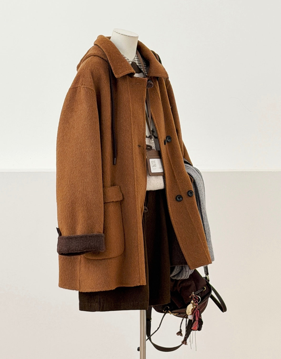 Clara Mid-Length 100% Wool Hooded Jacket - Brown