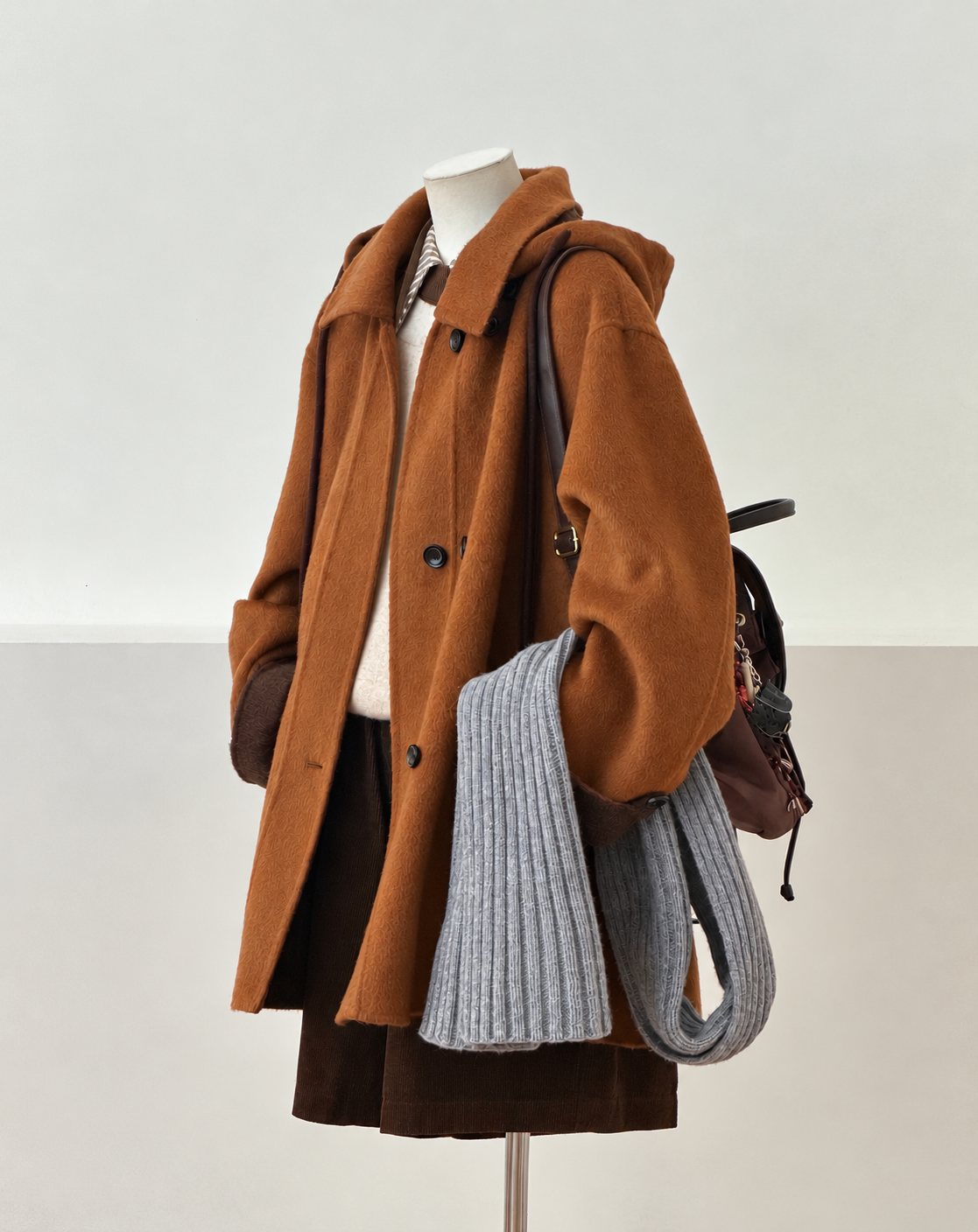 Clara Mid-Length 100% Wool Hooded Jacket - Brown