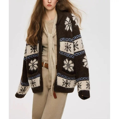 Nordic Hooded Knit Cardigan (Brown)