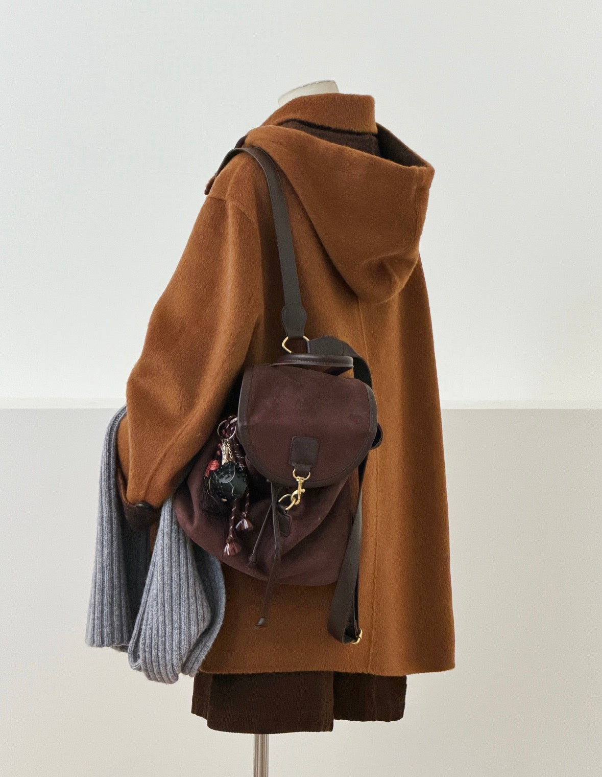 Clara Mid-Length 100% Wool Hooded Jacket - Brown