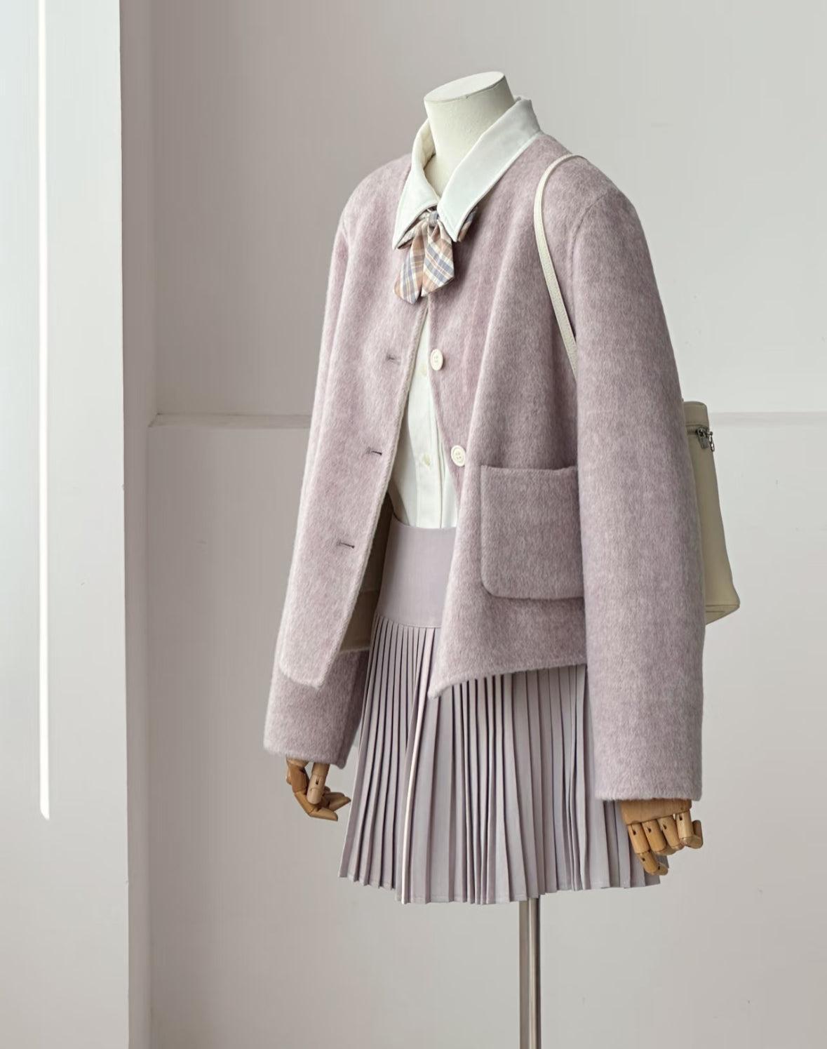 Aria Reversible Wool Short Cardigan - Lavender