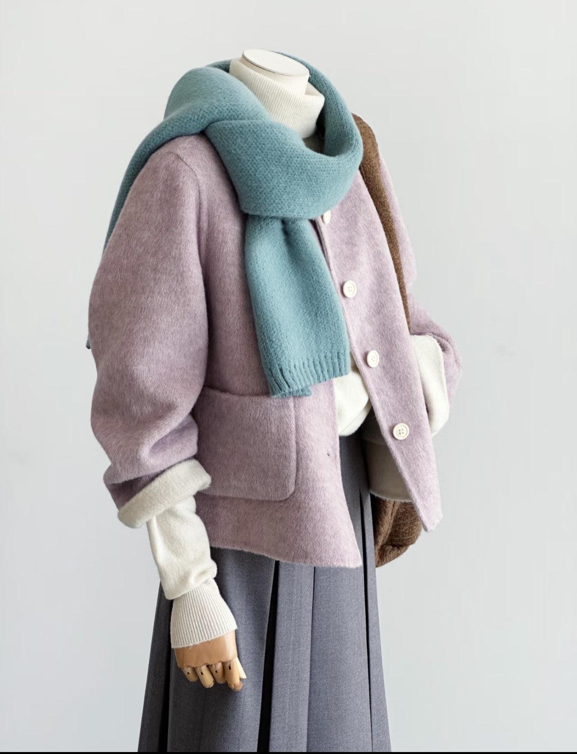 Aria Reversible Wool Short Cardigan - Lavender