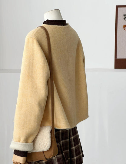 Aria Reversible Wool Short Cardigan - Lemon