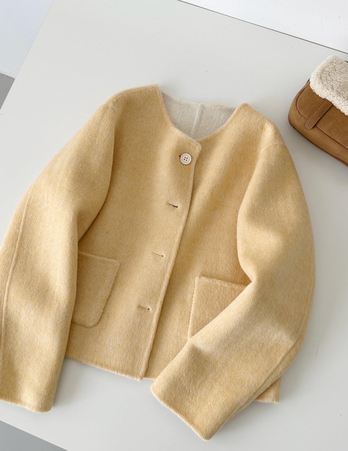 Aria Reversible Wool Short Cardigan - Lemon