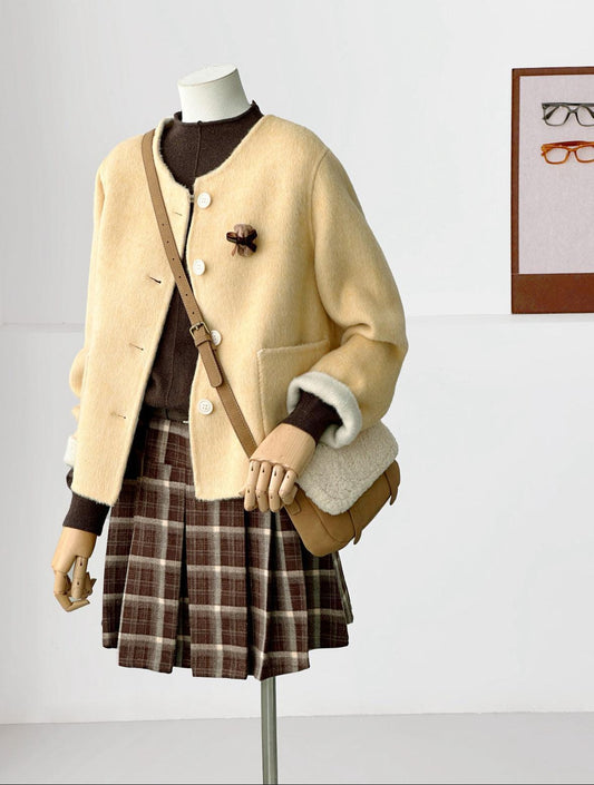 Aria Reversible Wool Short Cardigan - Lemon
