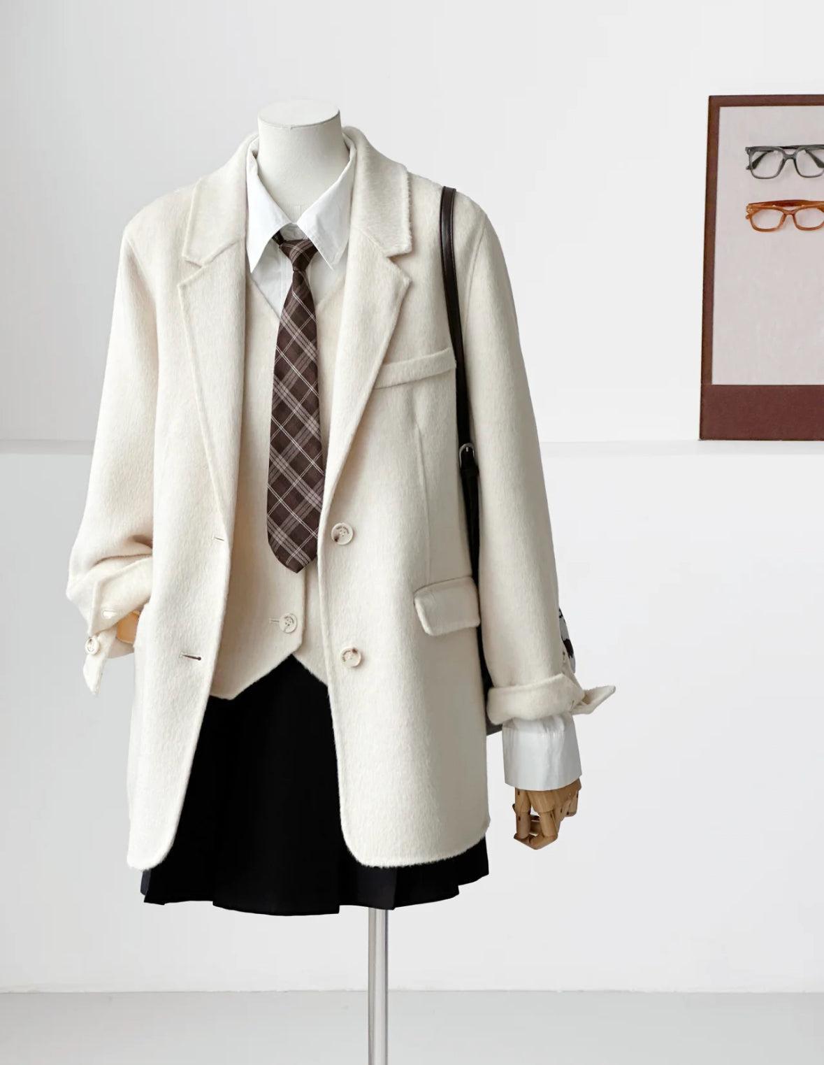 Avery Layered 100% Wool Blazer with Detachable Vest- 2 Colors