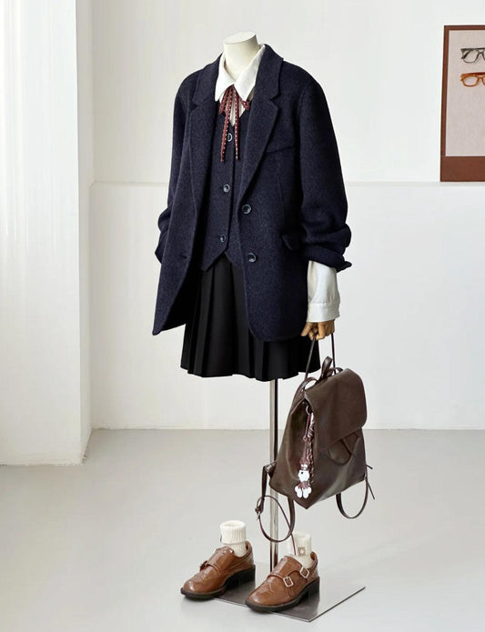 Avery Layered 100% Wool Blazer with Detachable Vest- 2 Colors