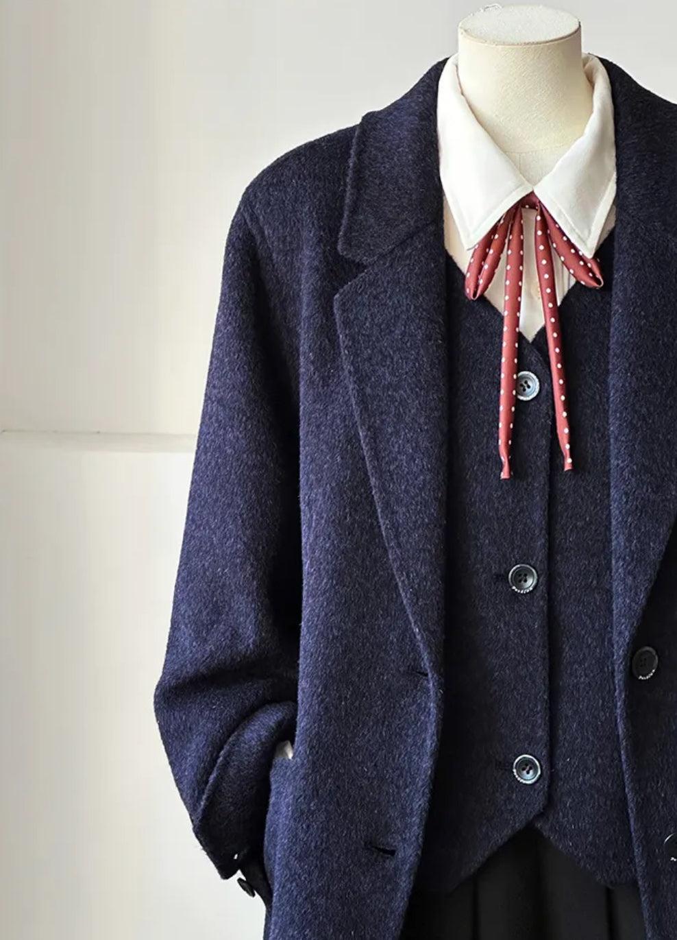 Avery Layered 100% Wool Blazer with Detachable Vest- 2 Colors