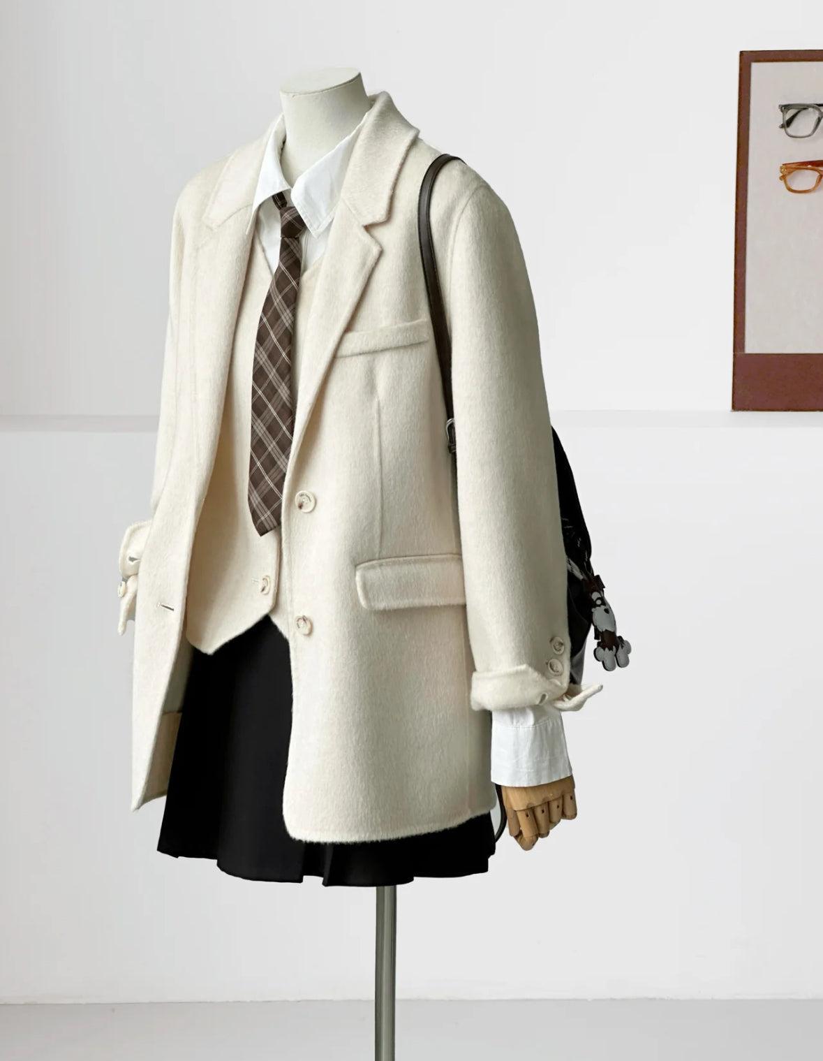 Avery Layered 100% Wool Blazer with Detachable Vest- 2 Colors