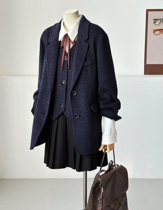 Avery Layered 100% Wool Blazer with Detachable Vest- 2 Colors