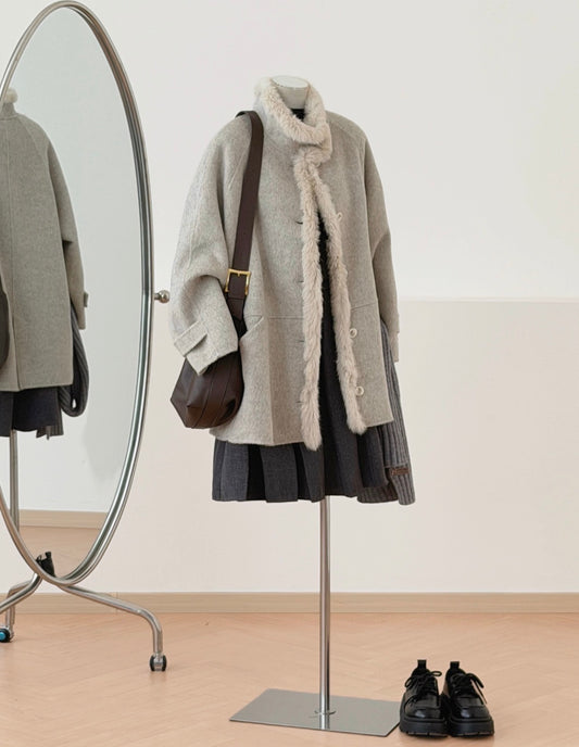 Elle Fur-Trim Wool Coat