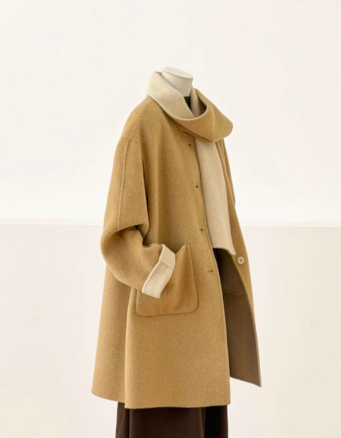 Jade Reversible 100% Wool Coat with Built-In Scarf