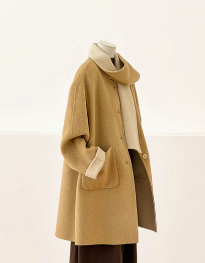 Jade Reversible 100% Wool Coat with Built-In Scarf