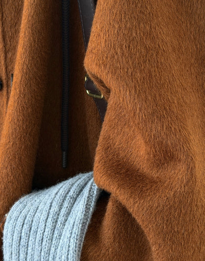 Clara Mid-Length 100% Wool Hooded Jacket - Brown