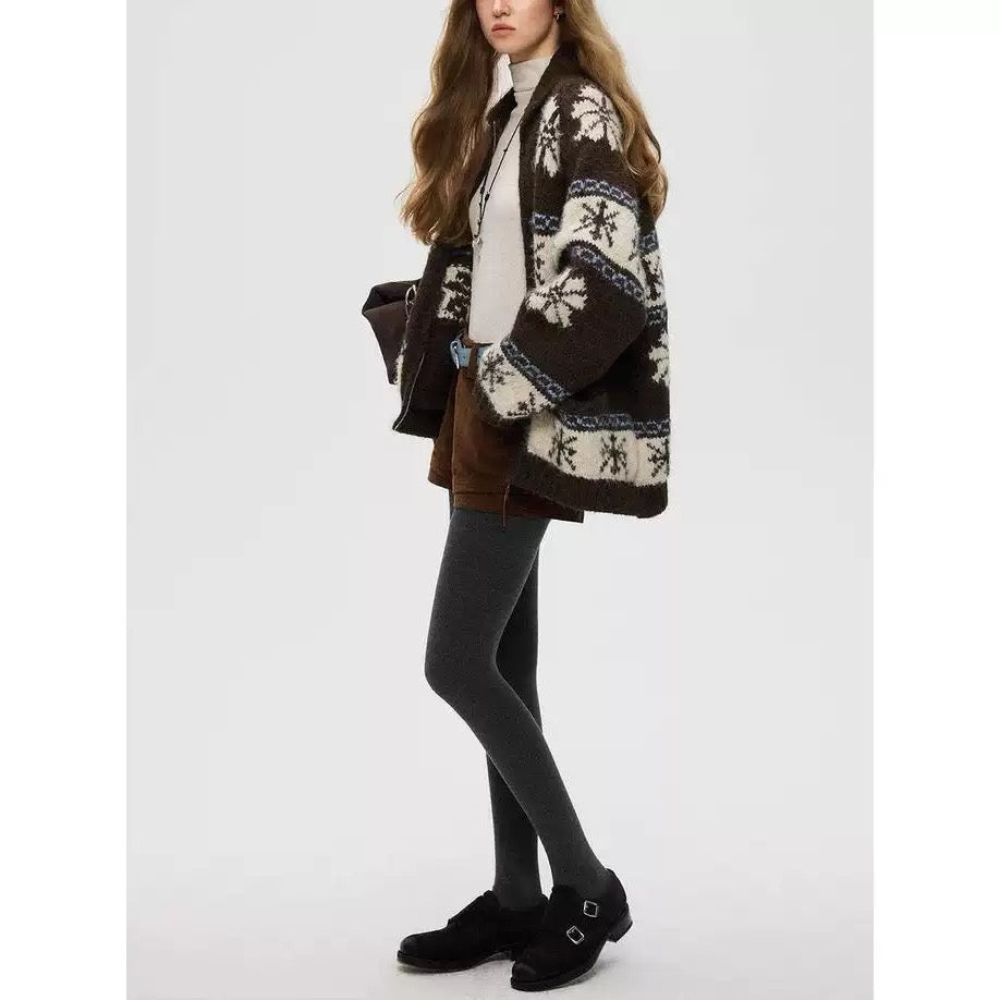 Nordic Hooded Knit Cardigan (Brown)
