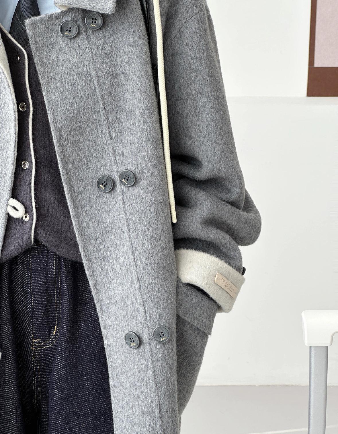 Clara Mid-Length Two-tone Wool Hooded Jacket - Gray