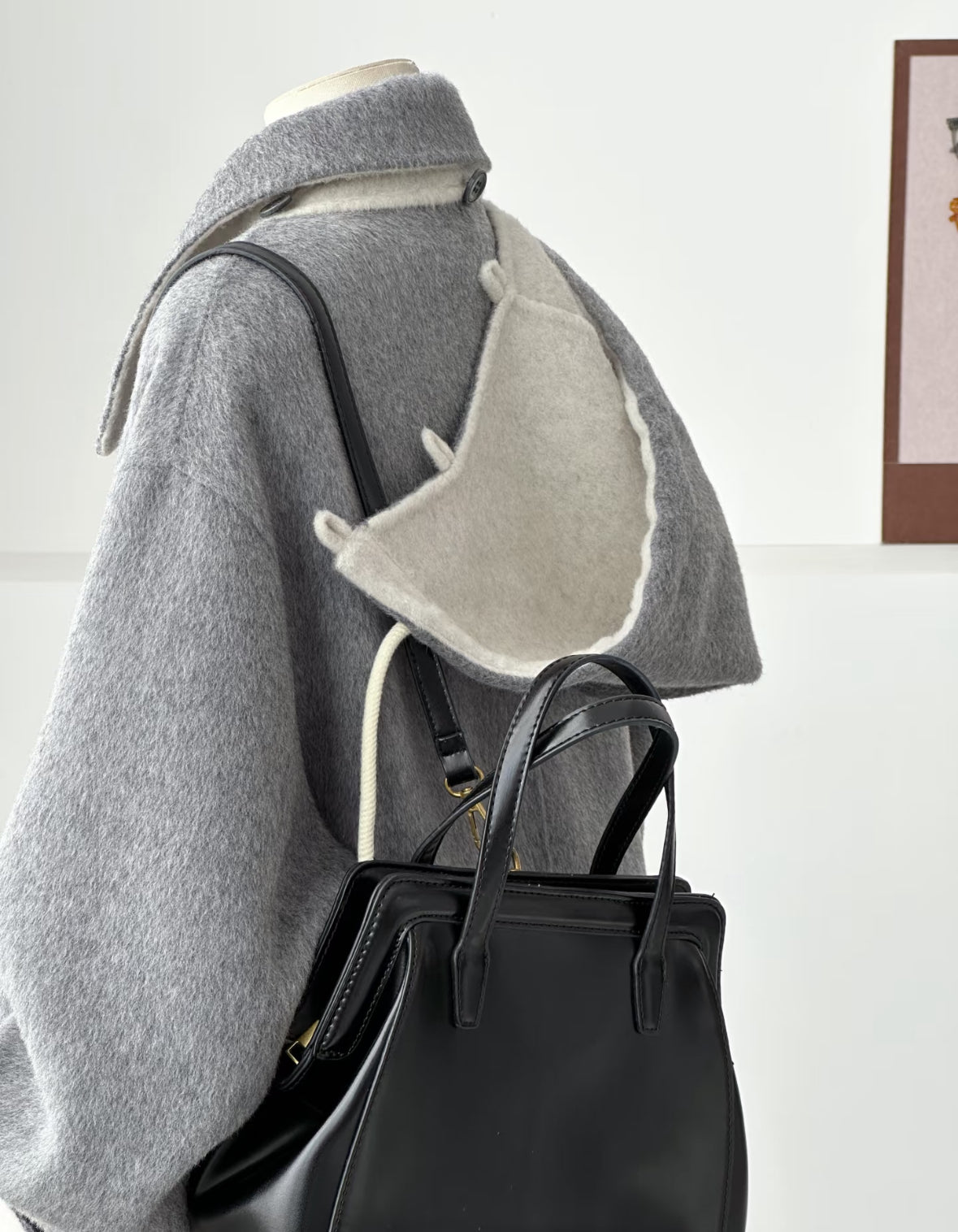 Clara Mid-Length Two-tone Wool Hooded Jacket - Gray