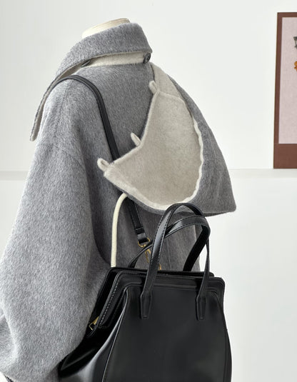 Clara Mid-Length Two-tone Wool Hooded Jacket - Gray