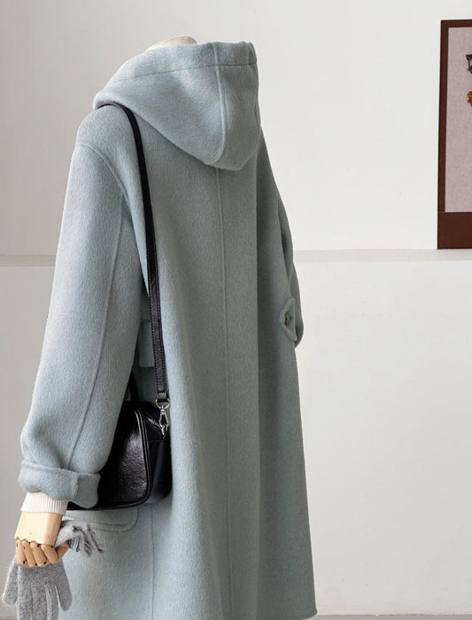 Clover 100% Wool Hooded Coat- Blue